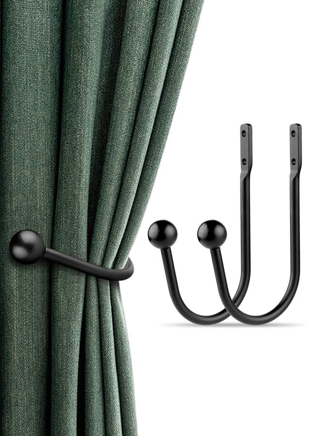 2 PCS Curtain Holdbacks, Curtains Holder Wall Mounted Drapery Tiebacks Retro Window Hook for Home Decor, Matte Black - Image 1